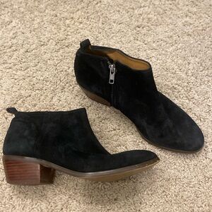 Black JCrew Suede Booties with Leather Upper - size 7.5